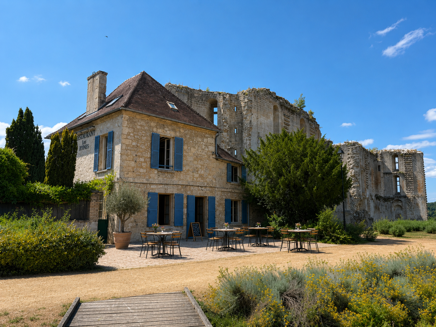 Le restaurant Les Ruines, aquarelle
