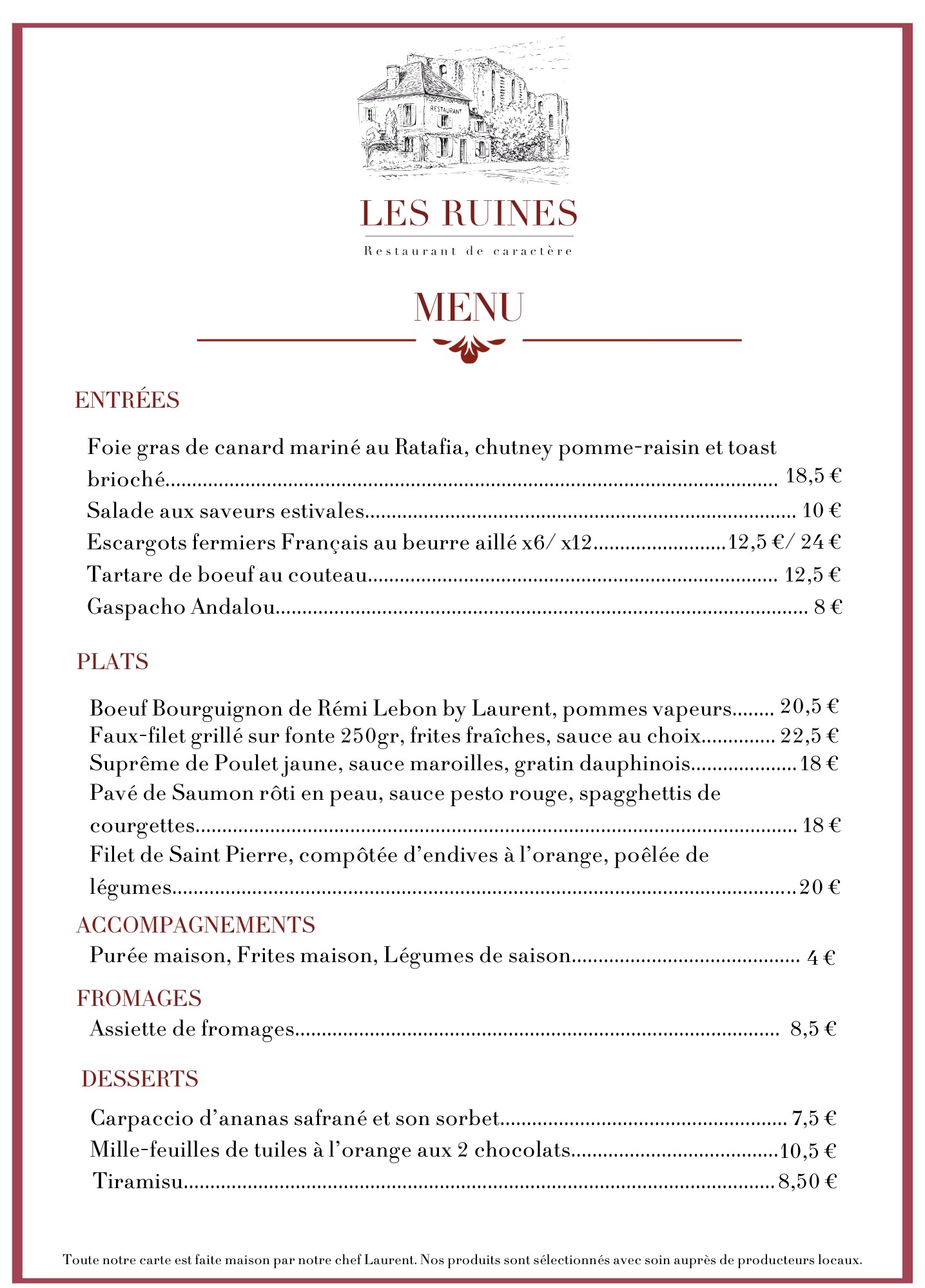 Le menu du moment - Les Ruines